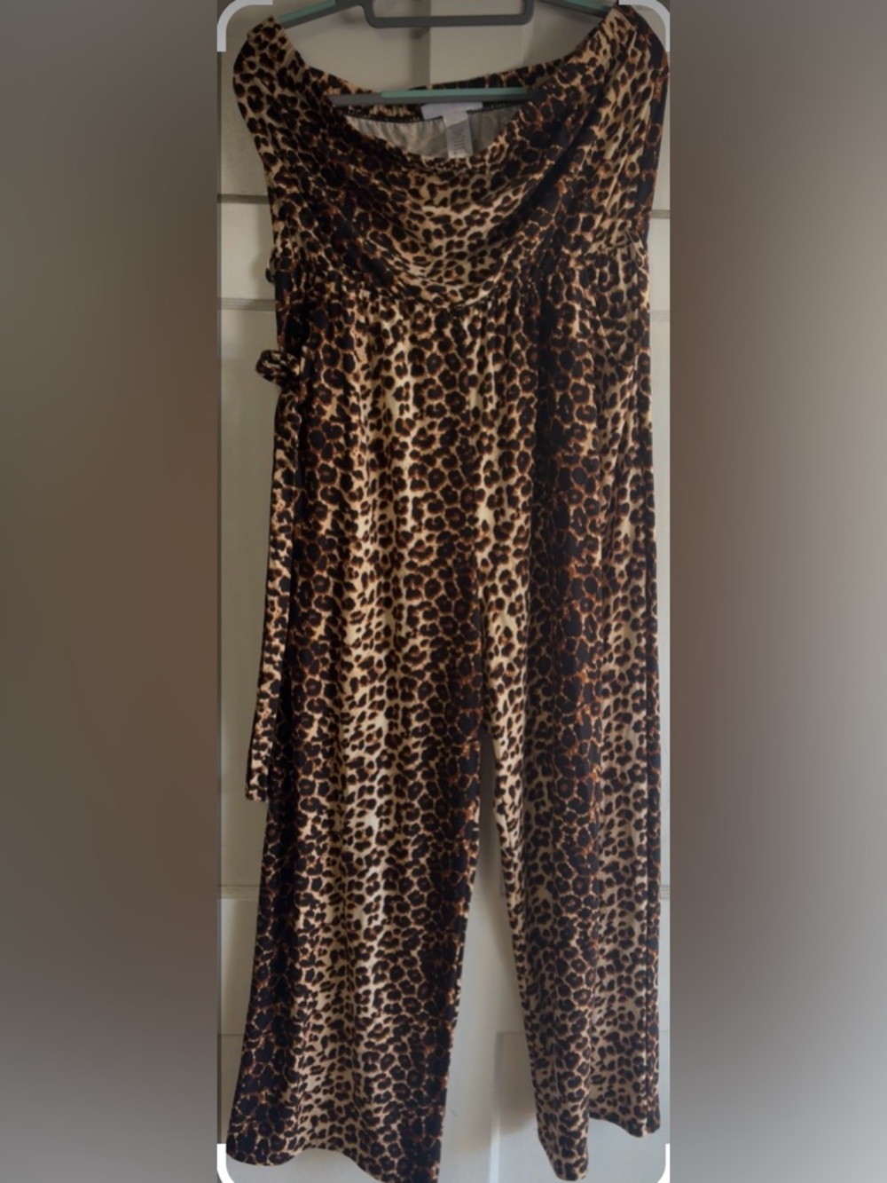 Cosmic Beauty Leopard Print Strapless Jumpsuit 2X Wide Leg with Pockets & Belt